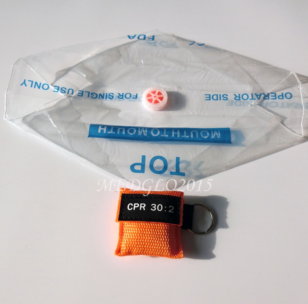 100pcs CPR Face Shield One Way Valve Keychain CPR Training tools 30:2 Orange