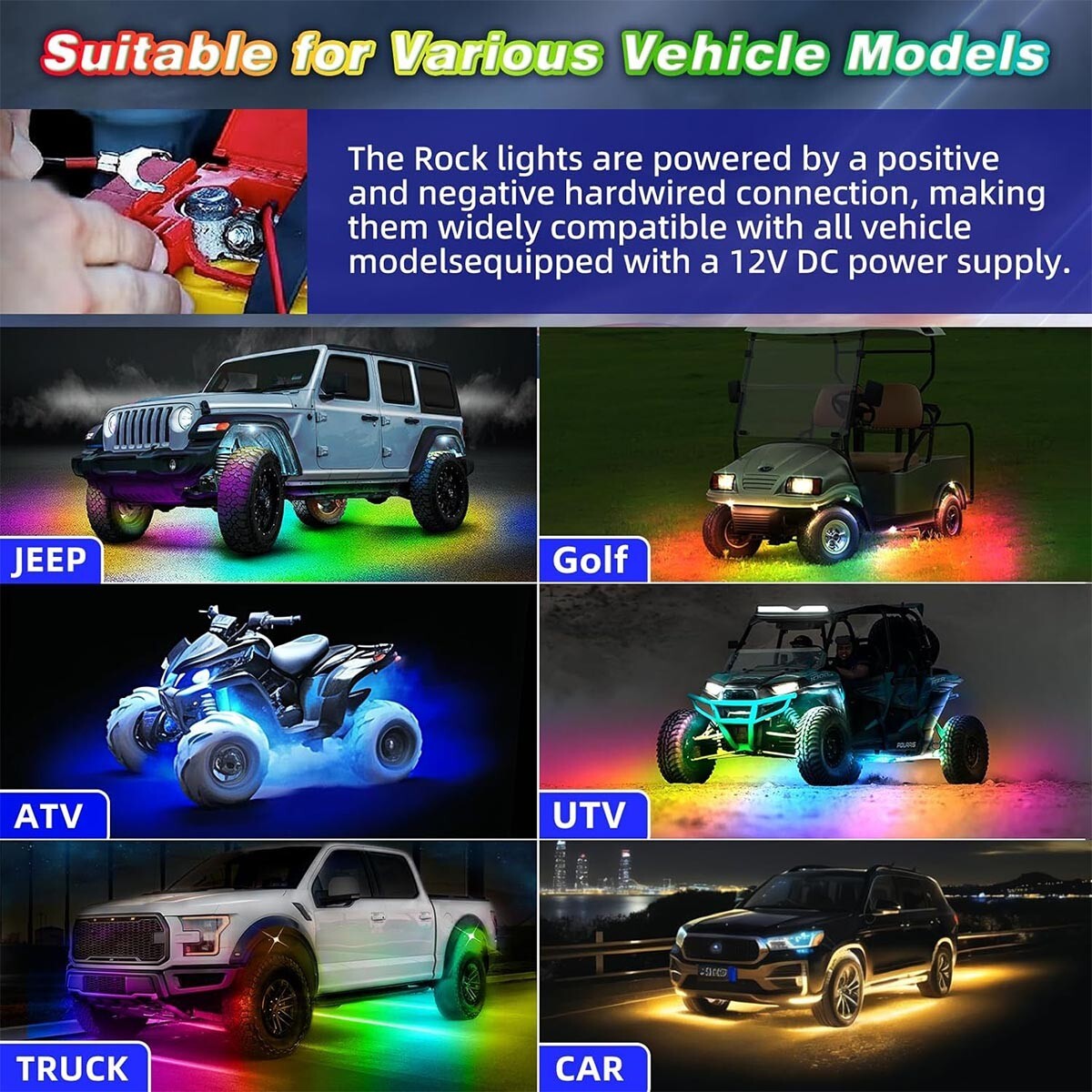 12x RGB LED Pods Rock Light Kit Underbody Glow Neon Lamp Bluetooth Music Control