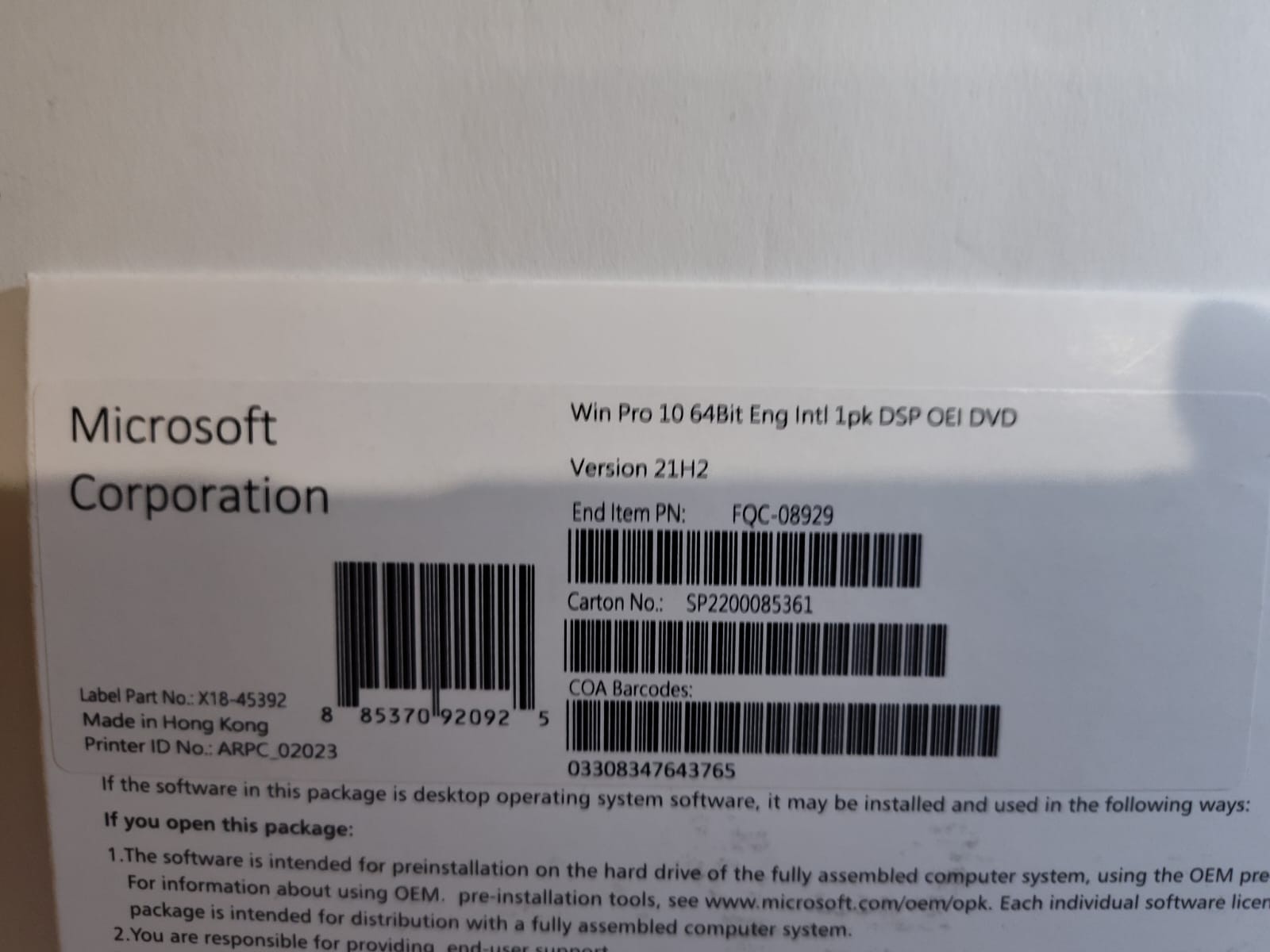 Microsoft Windows 10 Pro 64Bit DVD Genuine License Key Sealed-ships next day