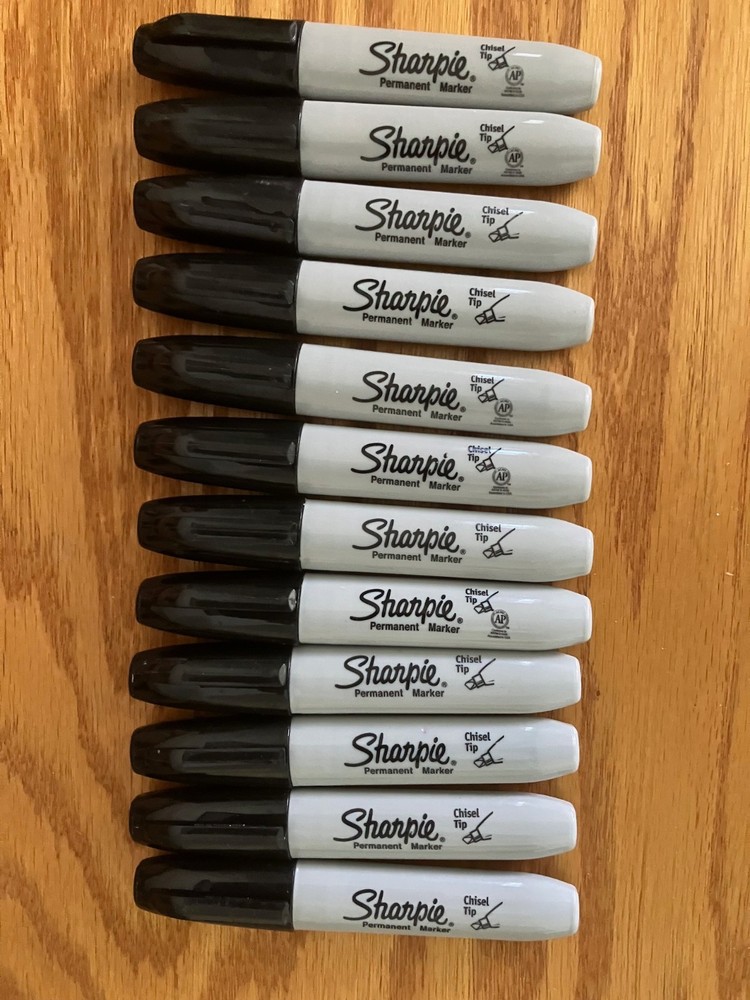 Sharpie Chisel Tip Broad Pt Permanent Markers Black 12 Markers New