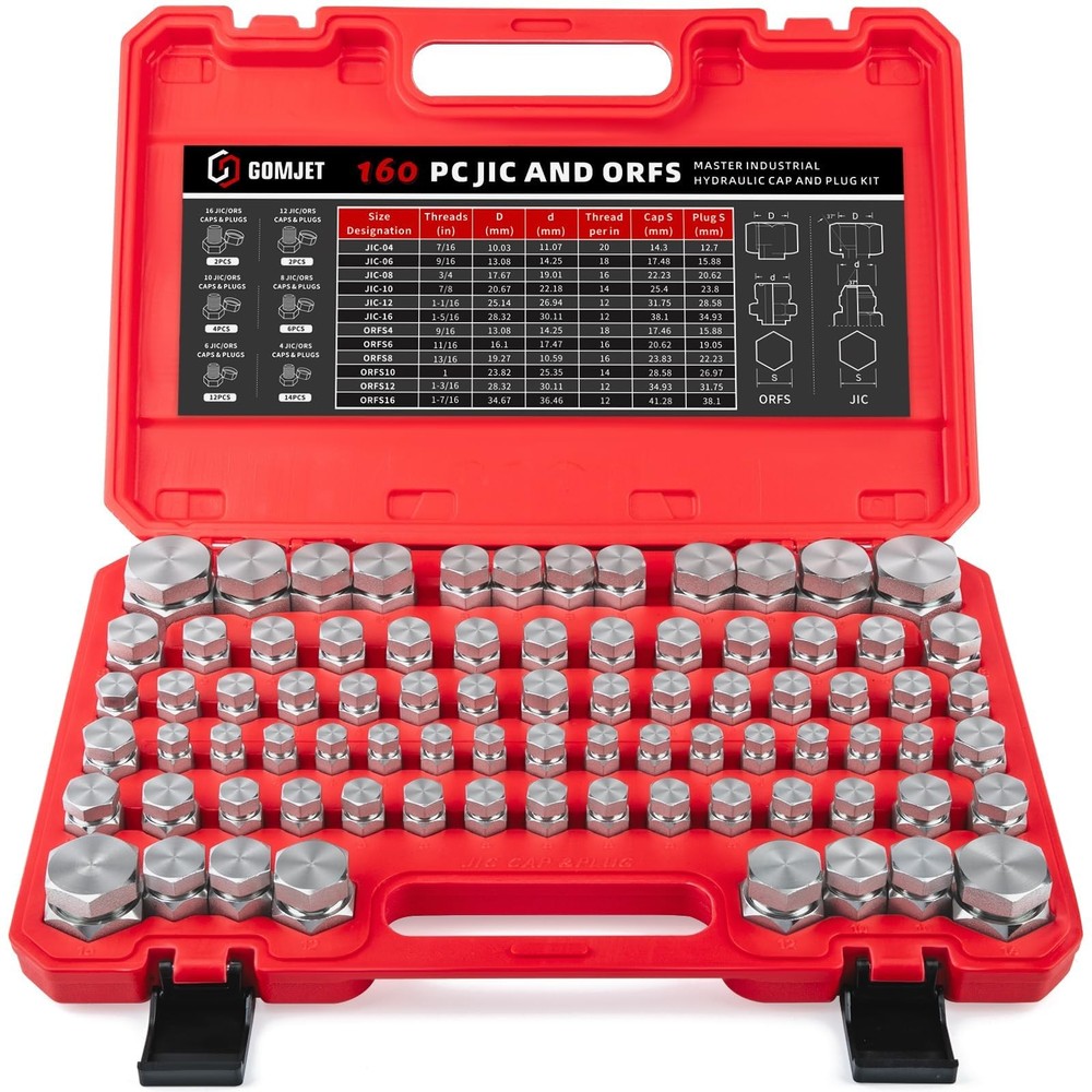 Hydraulic Cap & Plug Fitting Kit - 160 PC ORFS & 37° Dash Sizes 4-16