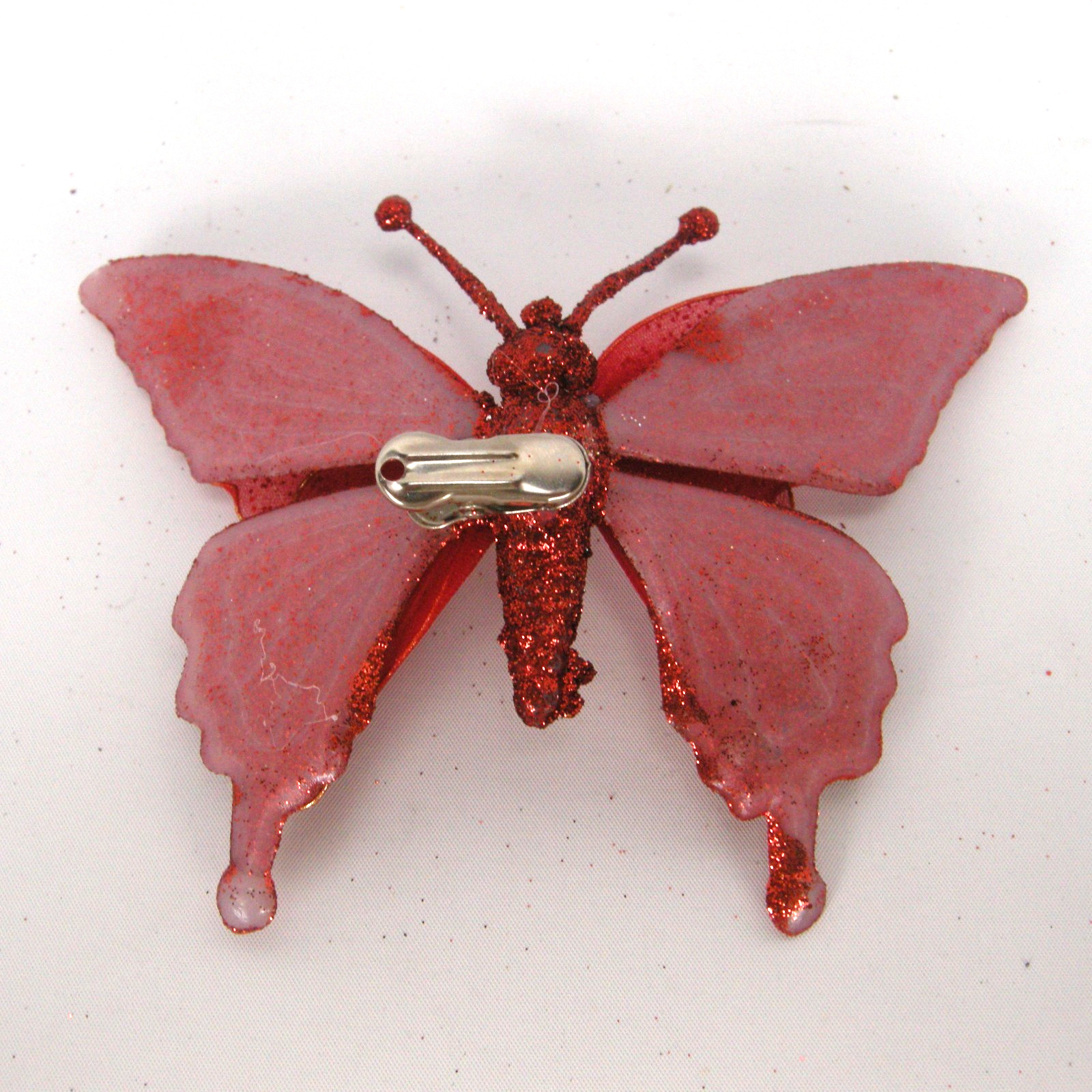 Glittered Red Butterfly Clip On Craft Decorations Floral 2 Large 4 Medium Set