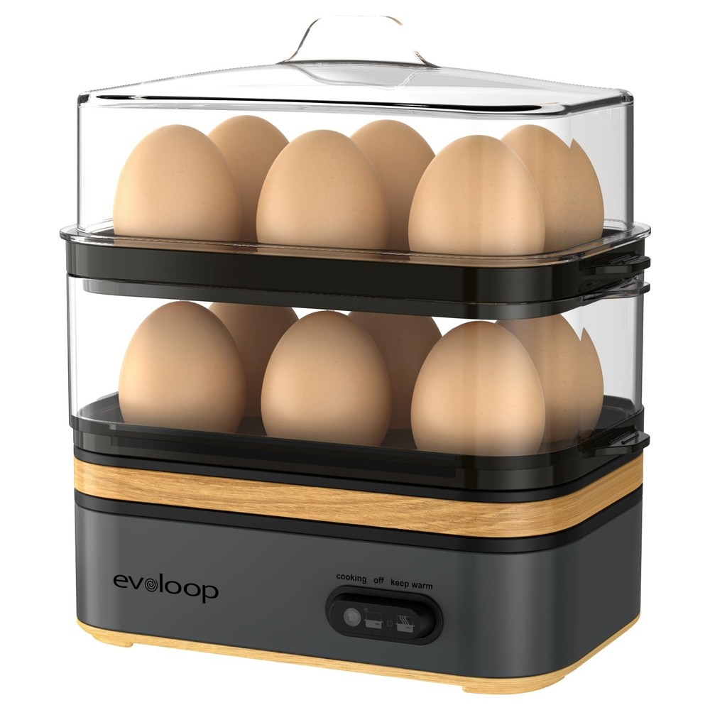 Evoloop Rapid Egg Cooker Electric 12 Eggs Capacity, Soft, Medium, 5*7*8, Grey