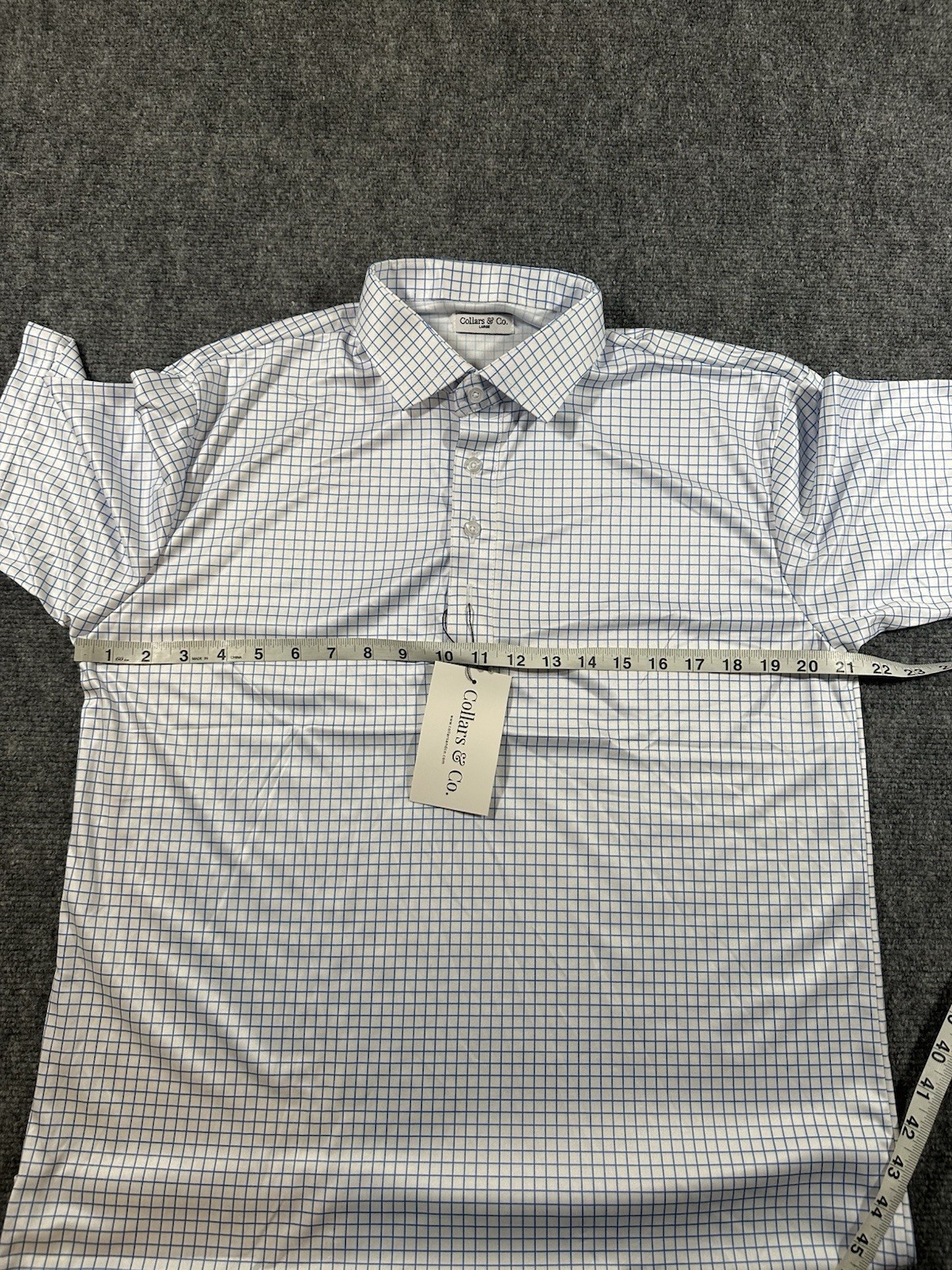 Collars and Co Dress Collar Polo Shirt Men L Blue White Plaid