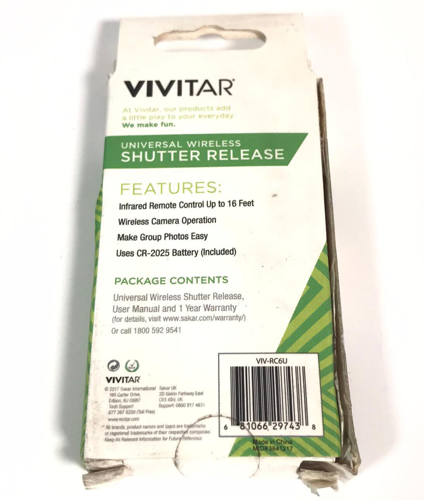 Vivitar VIV-RC6 Universal Wireless Shutter Release, Black