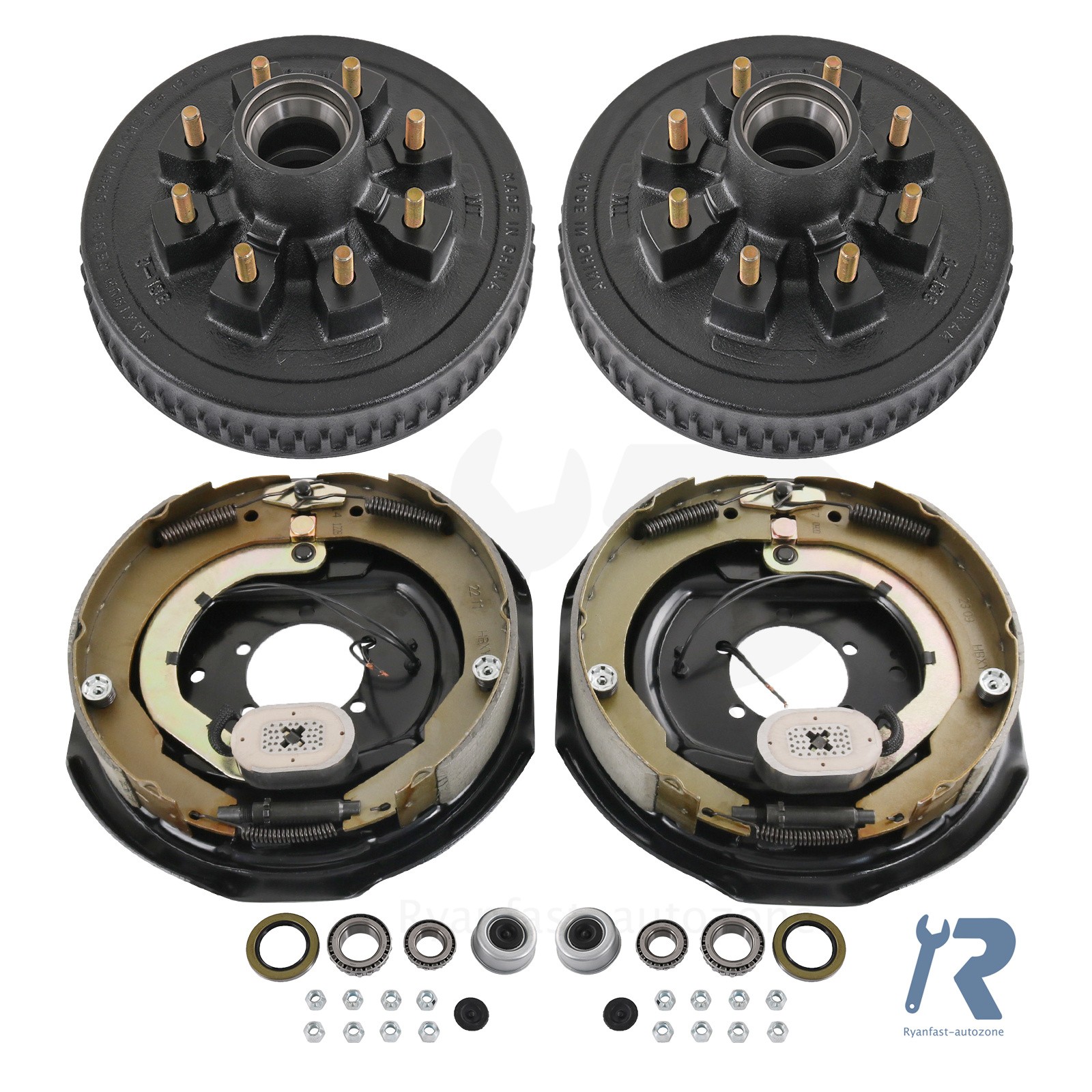 Trailer wheel hub kit 8 on 6.5" Bolt w/ 12" x 2" Left and Right Electric Brake