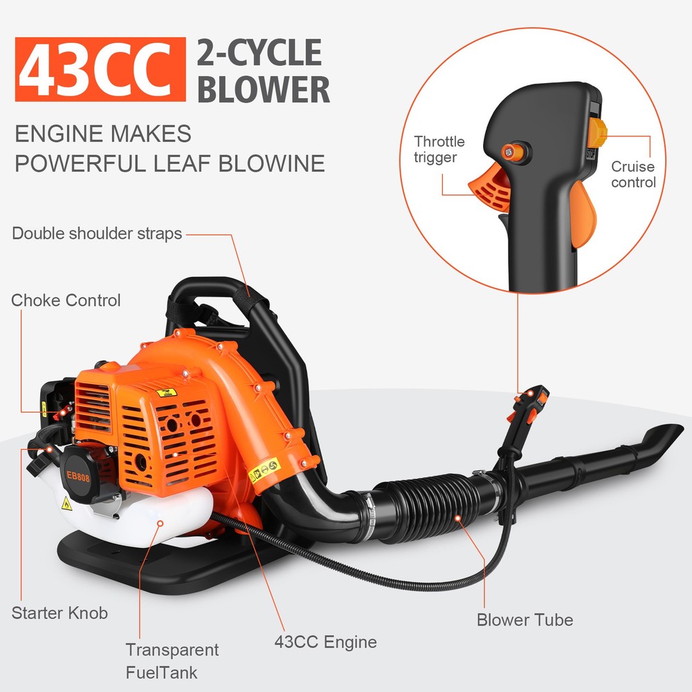 ✅Commercial Leaf Blower Snow Blower Backpack 43 CC 2-Stroke Gas Powered Engine