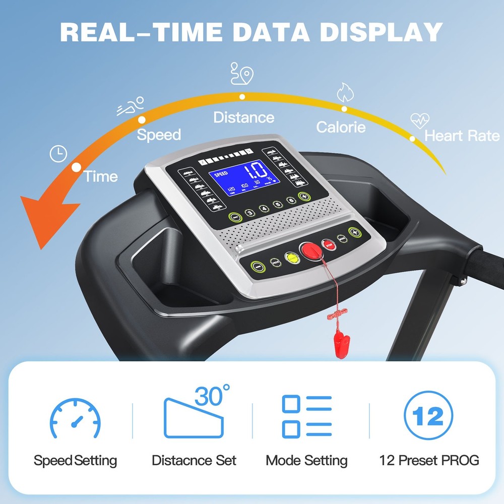 Multi-Functional LED Display Folding Treadmill With APP Tracking 4% Incline
