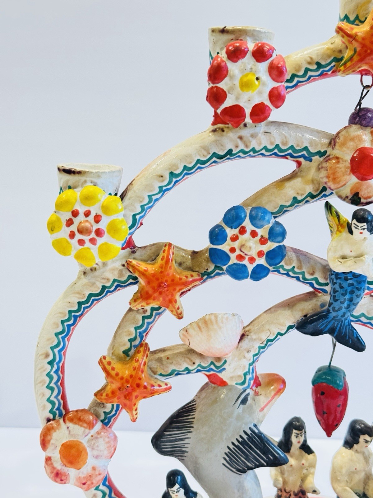 Vintage Mexican Tree of Life Pottery LARGE Mermaid Folk Art Arboles De Vida 12"