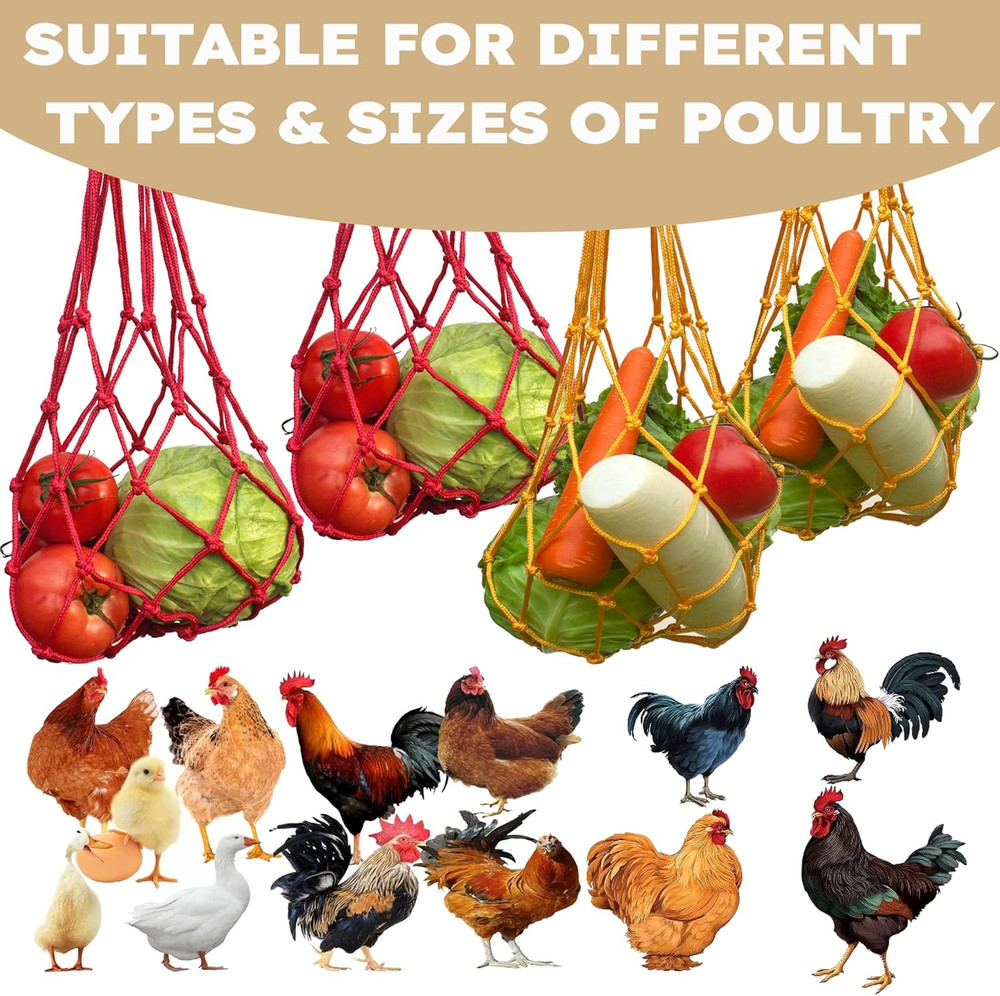 Chicken Vegetable Hanging Feeder 4 PCS, Reusable String Bag with Hook for Chicke