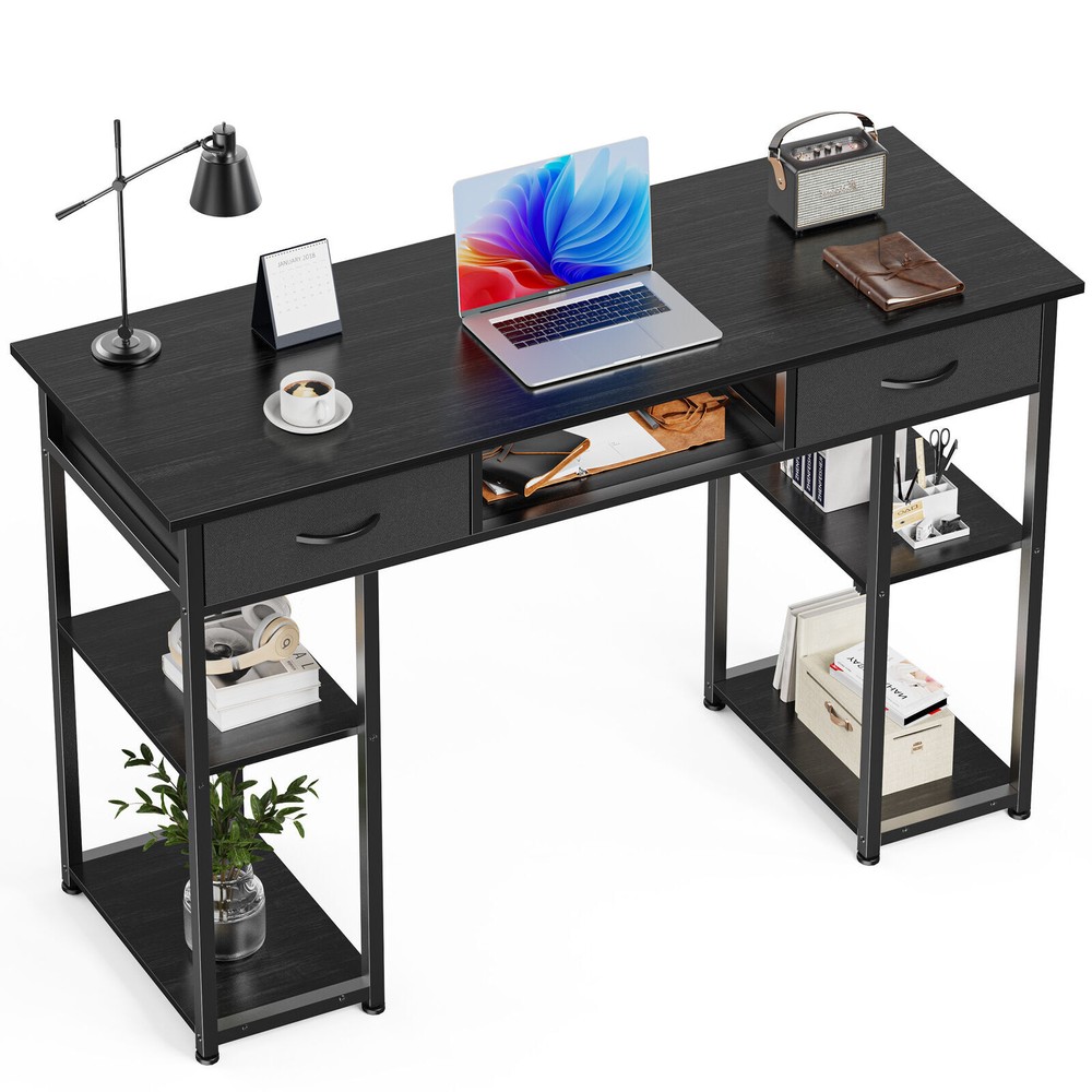 48" Office Computer Desk,Home Study Table with Storage Shelf & 3 Fabric Drawers