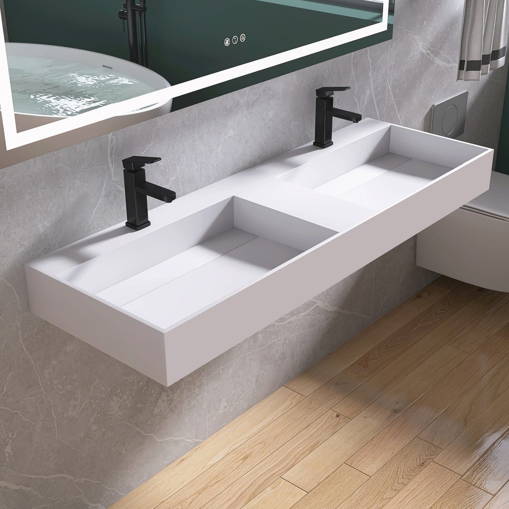 54'' Wall Mounted Bathroom Sink Solid Surface Bathroom Vessel Sink