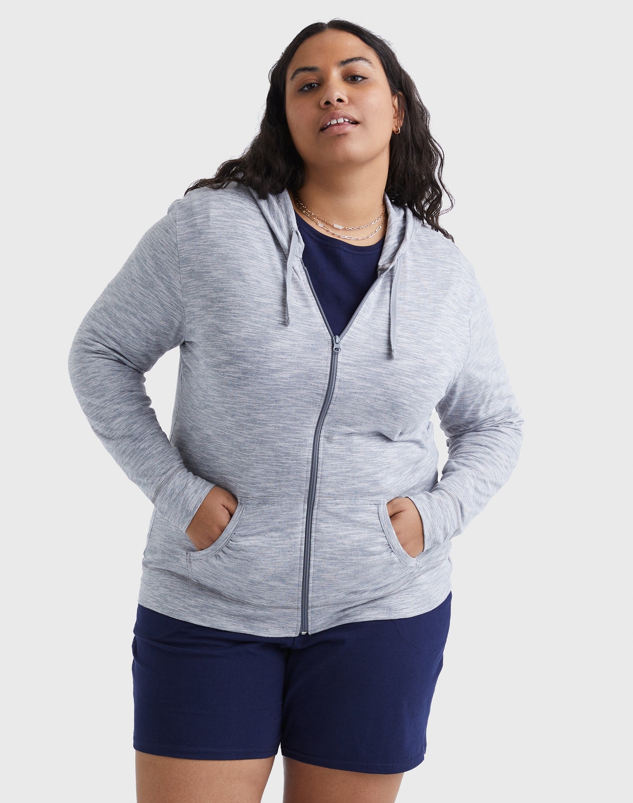Just My Size Hoodie Women Full-Zip SlubCotton Lightweight Jersey Packets 1XL-5XL