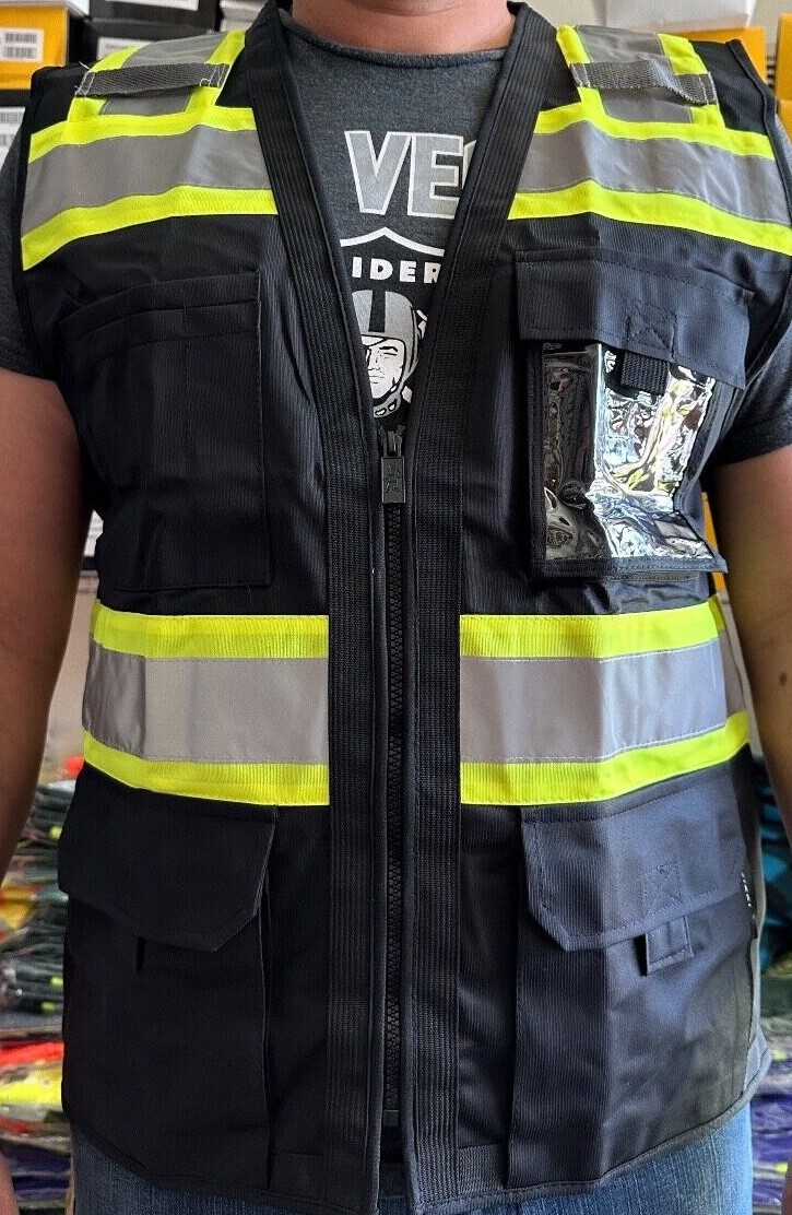 Supervisor Black Two Tones Safety Vest, ANSI/ ISEA Photo ID Pocket (802BK)