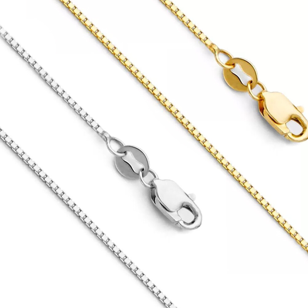 14k REAL Yellow Gold Solid Box Link Chain Necklace with Lobster Claw Clasp Gift