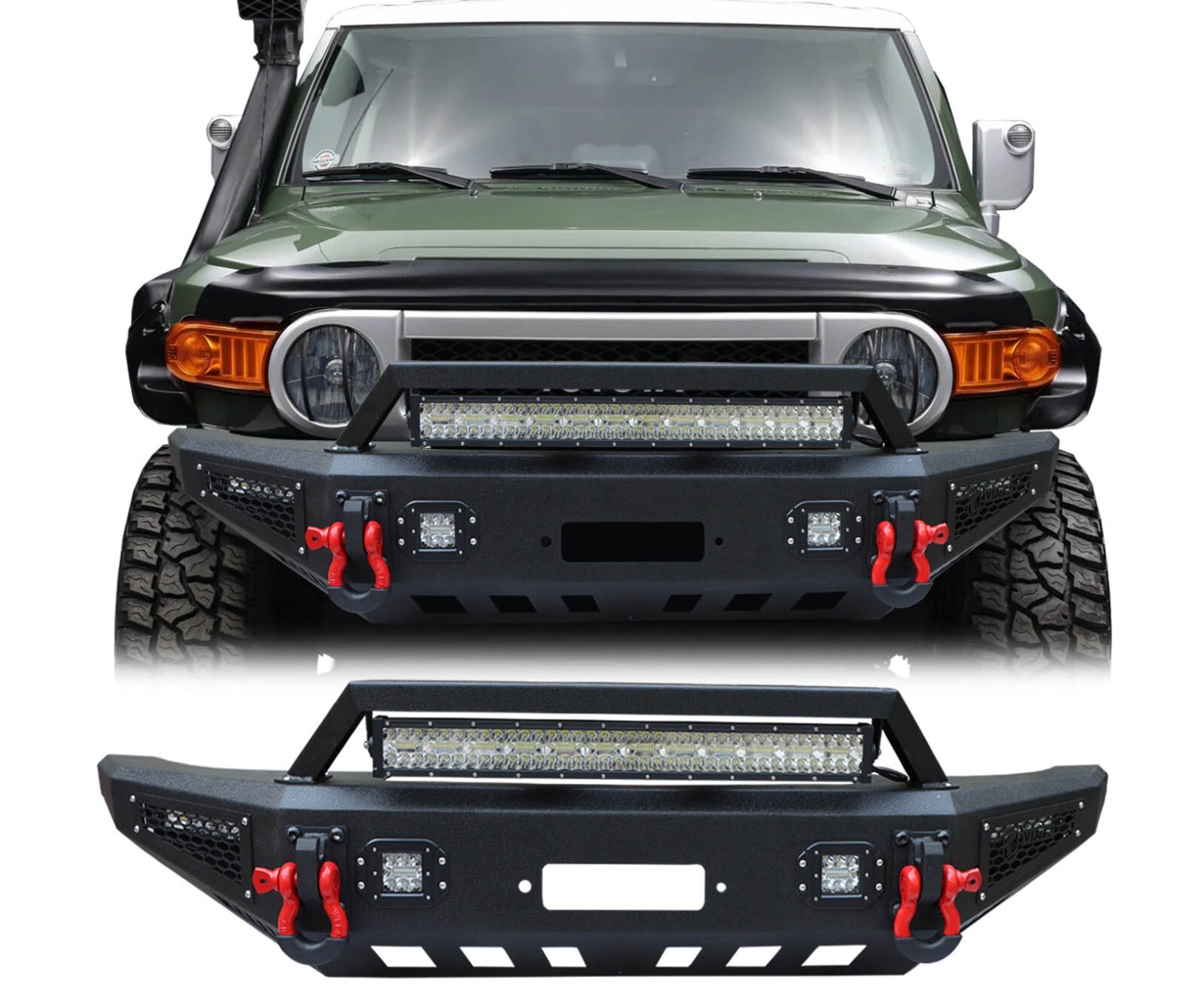 Vijay For 2007-2014 Toyota FJ Cruiser Front+Rear Bumper W/Winch Plate+LED Lights