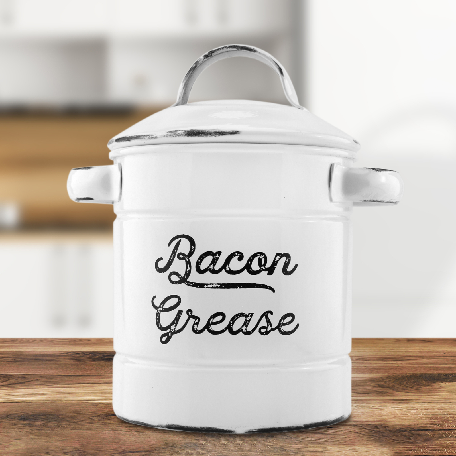 White Enamel Grease Bacon Grease Container w/Strainer Farmhouse, Keto-Friendly