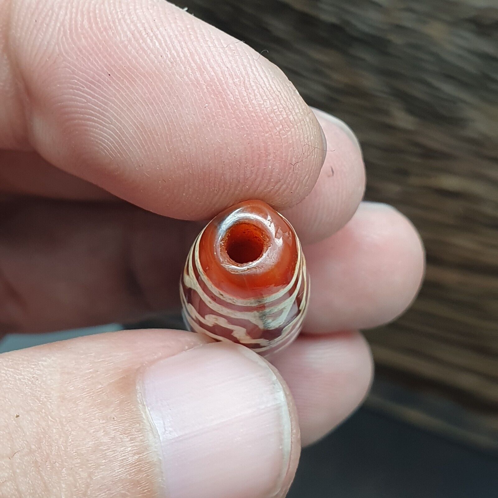 Antique Tibetan Nepalese RED Etched Agate Bead Decorated Carnelian Beads ETC-2