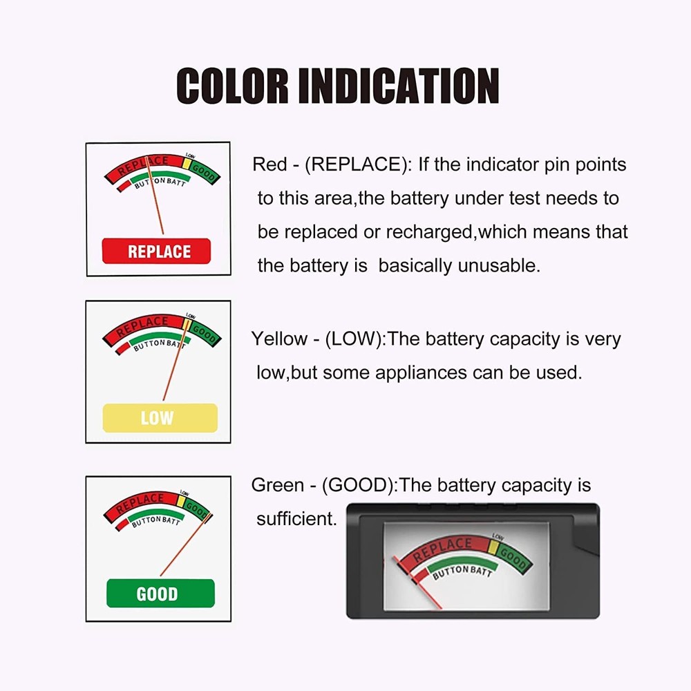 2Pcs Battery Tester Checker, Universal Checker for AA AAA C D 9V
