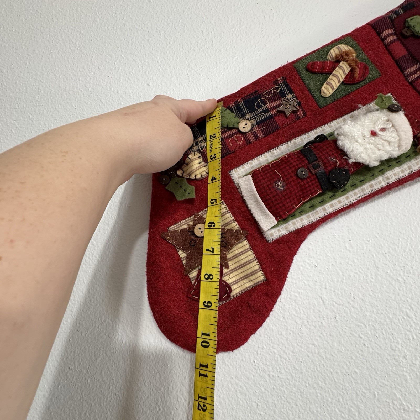 Plush 3D Folk Art Primitive Patchwork Christmas Stocking Set Of 2