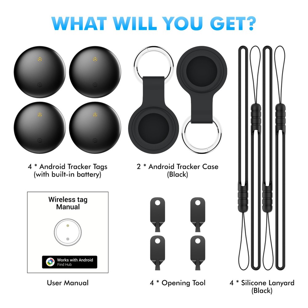 Bluetooth Tracker 4-Pack for Android & Samsung with Case, Smart Tag Item Find...