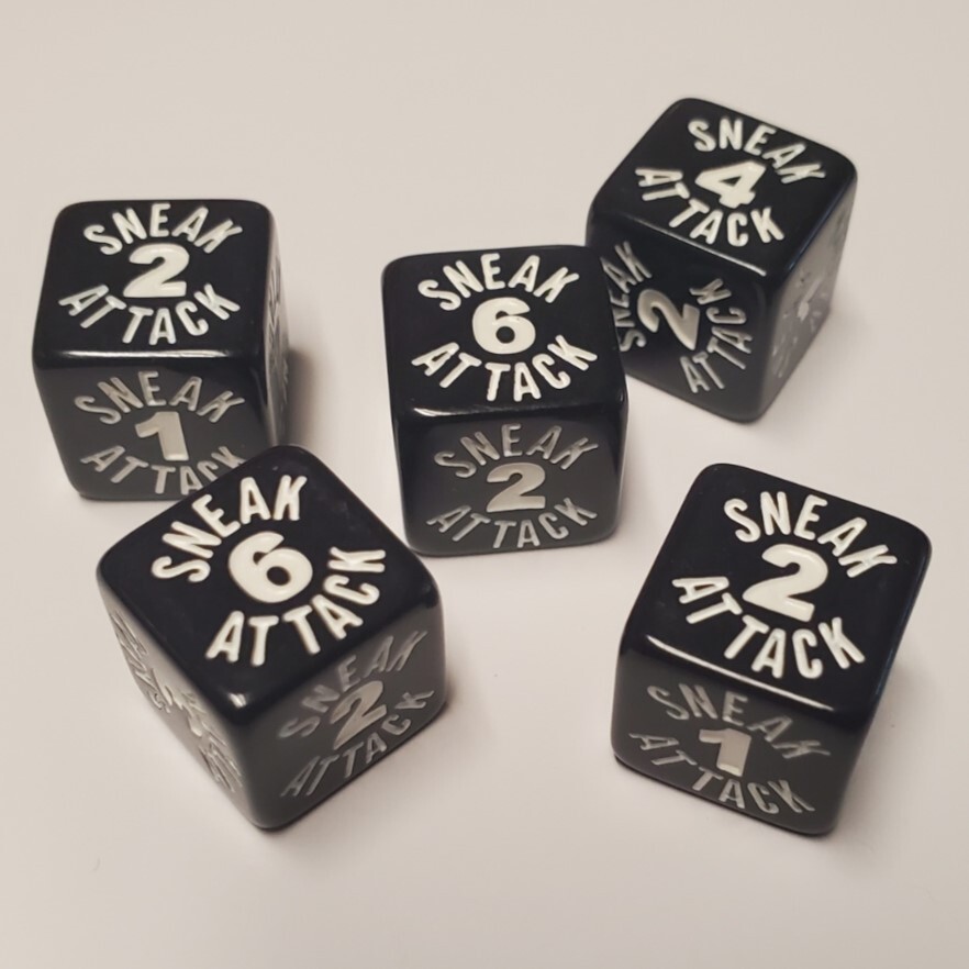 Sneak Attack d6 Dice Compatible with Dungeons and Dragons Rogue (5 Pack) D&D