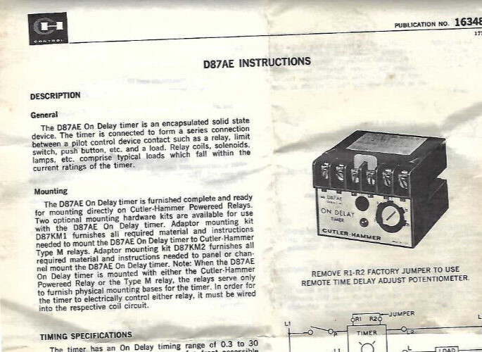 NEW CUTLER-HAMMER EATON D87AE SOLID STATE TIMER MODULE! ON DELAY .3-30 SEC! USA!