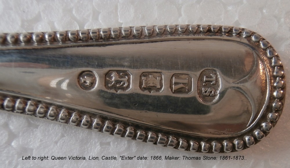 1868 Thomas Stone "Beaded / Engraved Spoon @ 5-7/8"