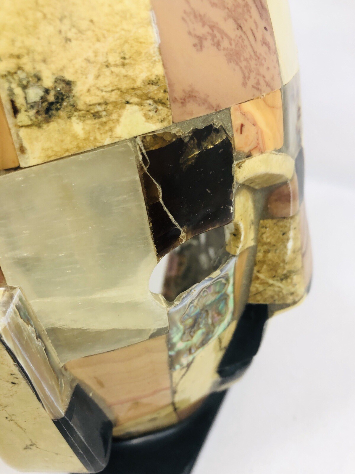 Mexican Mayan Aztec Ceremonial Burial Mask Mother Of Pearl Mosaic Sculpture