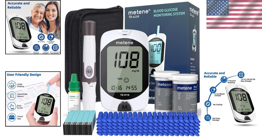 Advanced TD-4116 Blood Glucose Kit - No Coding, Large Display, Control Solution