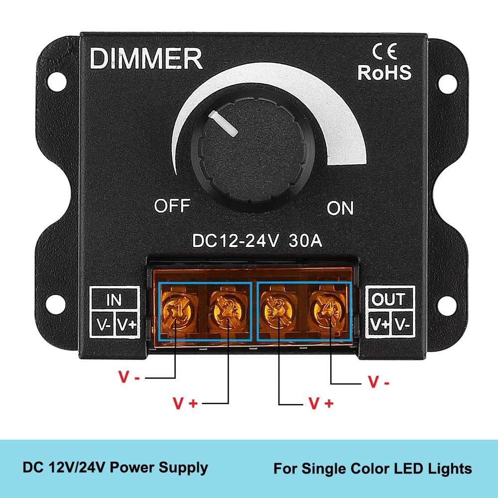 30A Wall-Mounted LED Dimmer with Adjustable Brightness for 5050 3528 Strips