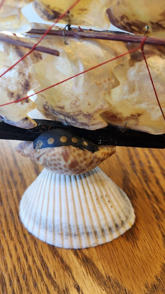 Vintage Handmade iridescent Seashell Sailboat - Mint