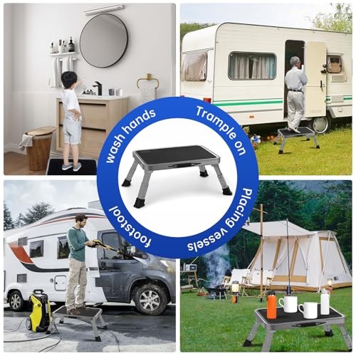 RV Step Stool Foldable 1-Step Ladder Sturdy Metal Stable Step Stool 3-Level