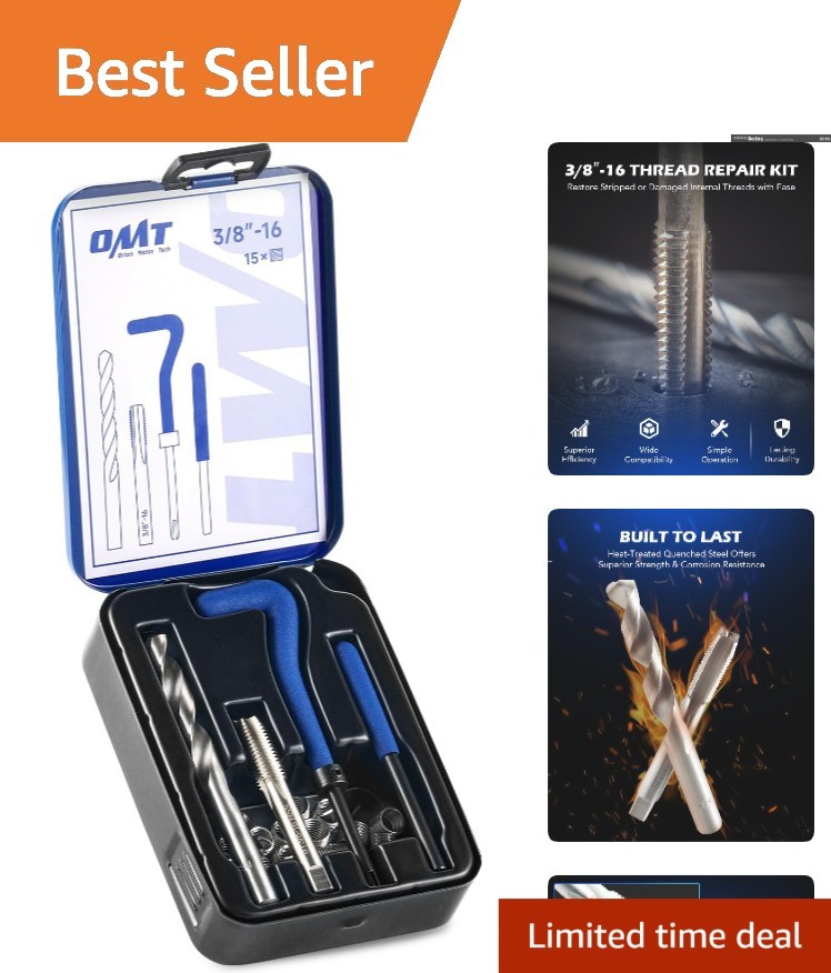 Complete Thread Repair Kit: 3/8"-16 Helicoil Tool Set with Inserts & Case