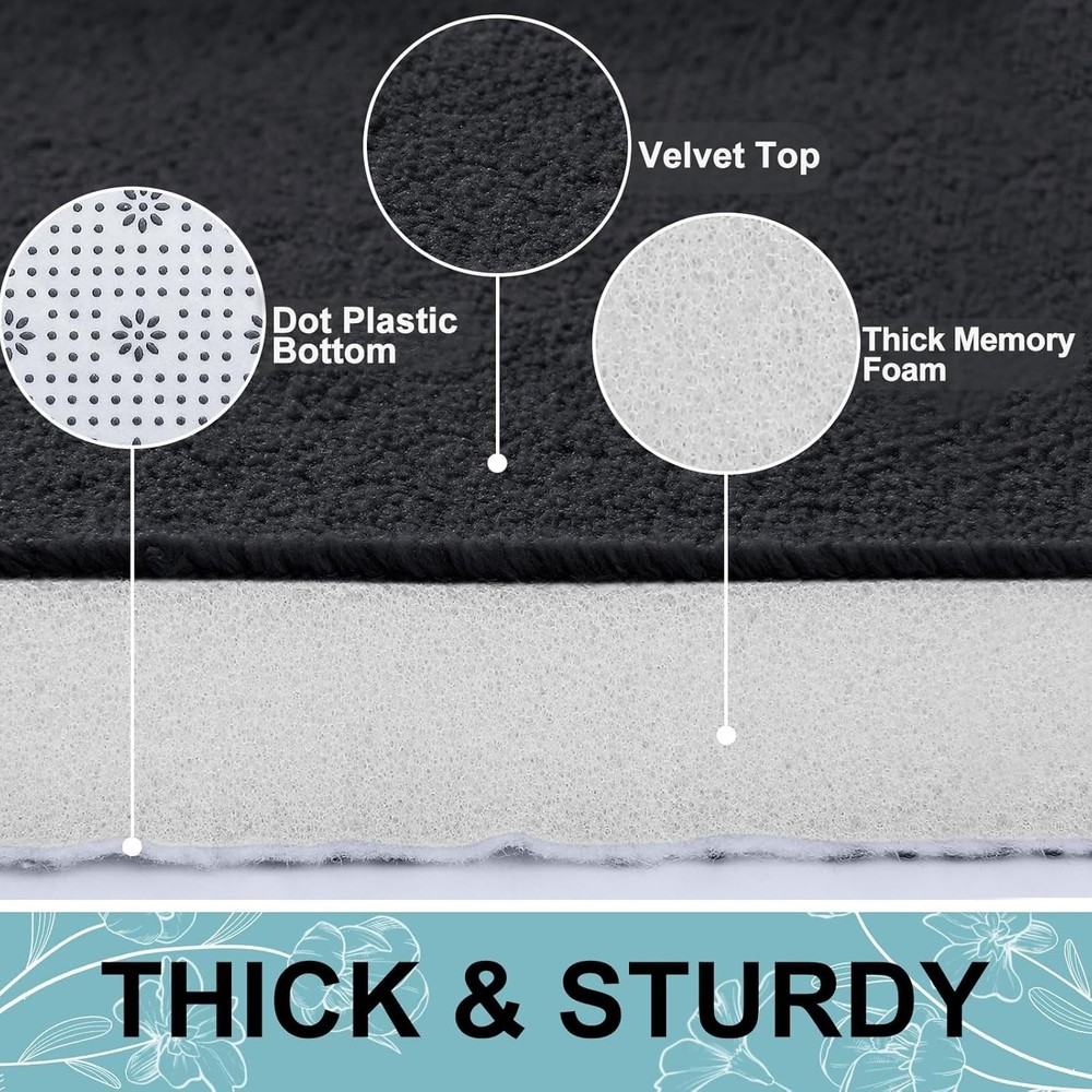 Non Slip Washable Bath Mat - Black Memory Foam