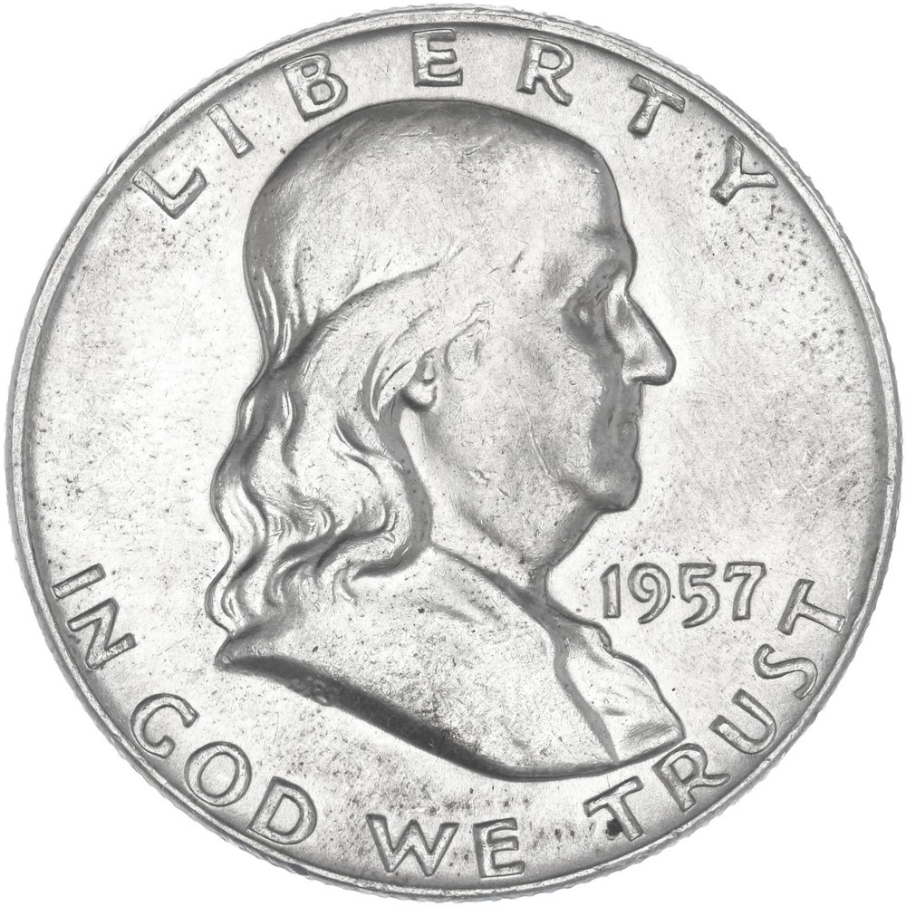 1957 D Franklin Half Dollar About Uncirculated 90% Silver