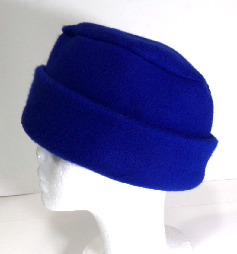 SOLID   BLUE    FLEECE ROLLED BRIM WINTER HAT  STRETCHY WARM  h88cr