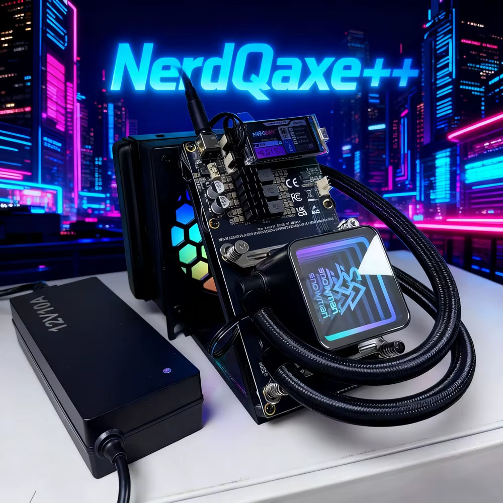 Nerdqaxe++ Hydro 4.8Th/S 80W BTC Miner with PSU & 4 ASIC Chips, Open-Source
