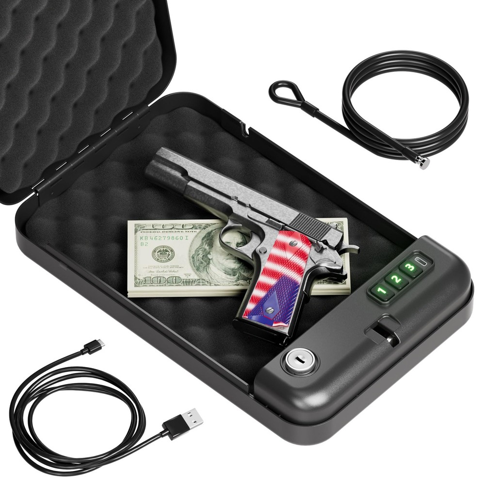 Portable Pistol Safes – Electronic Lock Box & Key Access, Silent Mode, Compac...