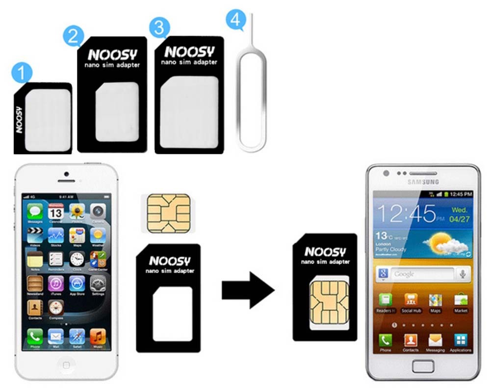 Nano SIM Card to Micro Standard Adapter Adaptor Converter Set 4 in 1