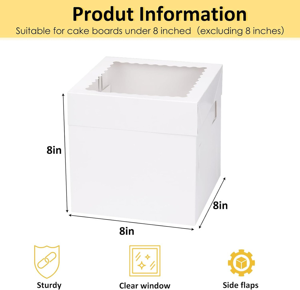 5 Pack Cake Boxes 8 Inch, Bakery Containers with Large Window, 8 Inch White Cake