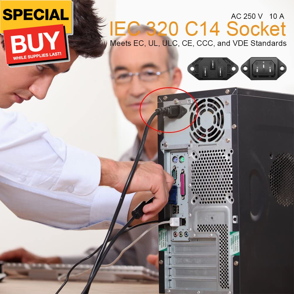 10 Pack AC 250V 10A IEC 320 C14 Panel Mount Plug Adapter Power Connector Socket