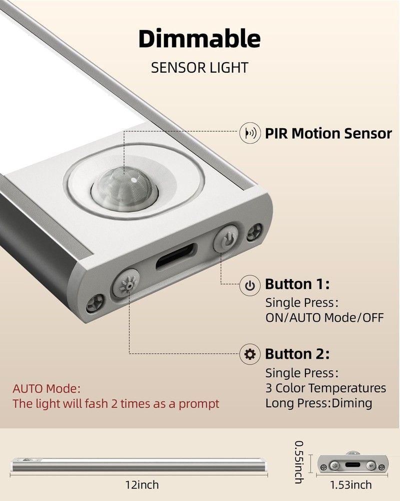 Under Cabinet Lighting Wireless,Rechargeable Battery Motion Sensor Light Indo...