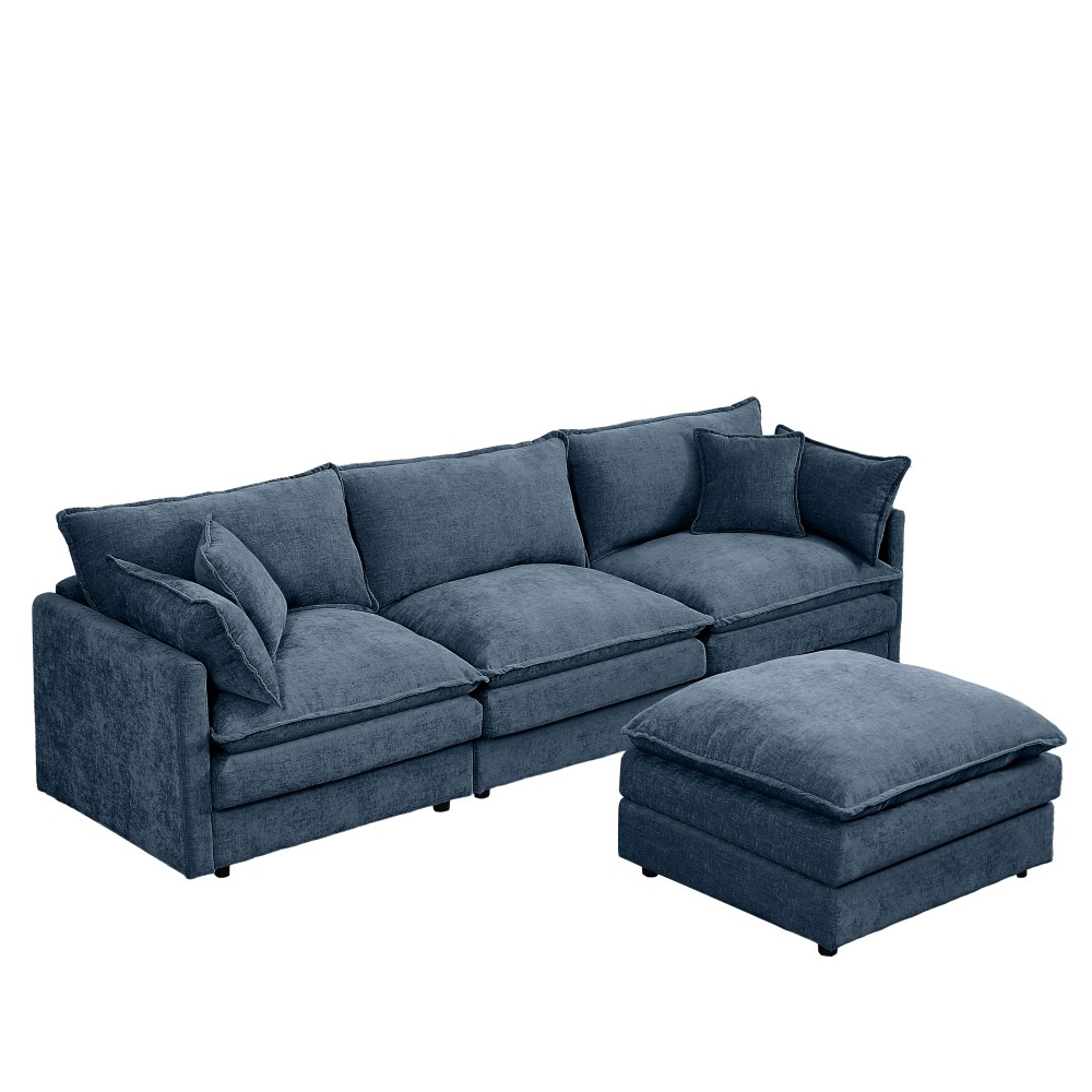 102" L-Shaped Modular Sectional Sofa w/ Ottoman, Chenille, Blue