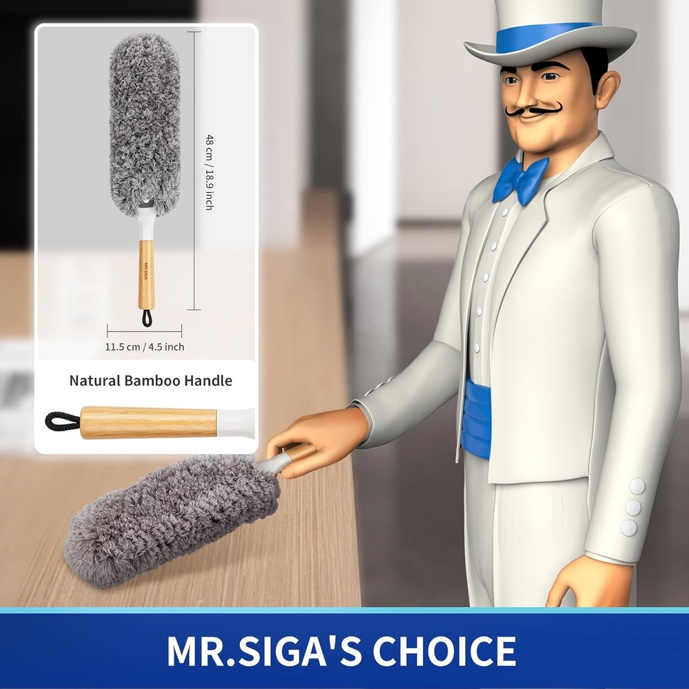 Microfiber Duster with Bamboo Handle, Washable Reusable Duster for Cleaning