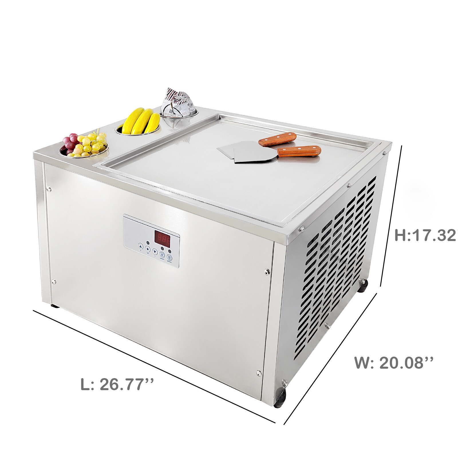 Kolice Commercial 45x45cm Fry Ice Cream machine single square pan-3 tank