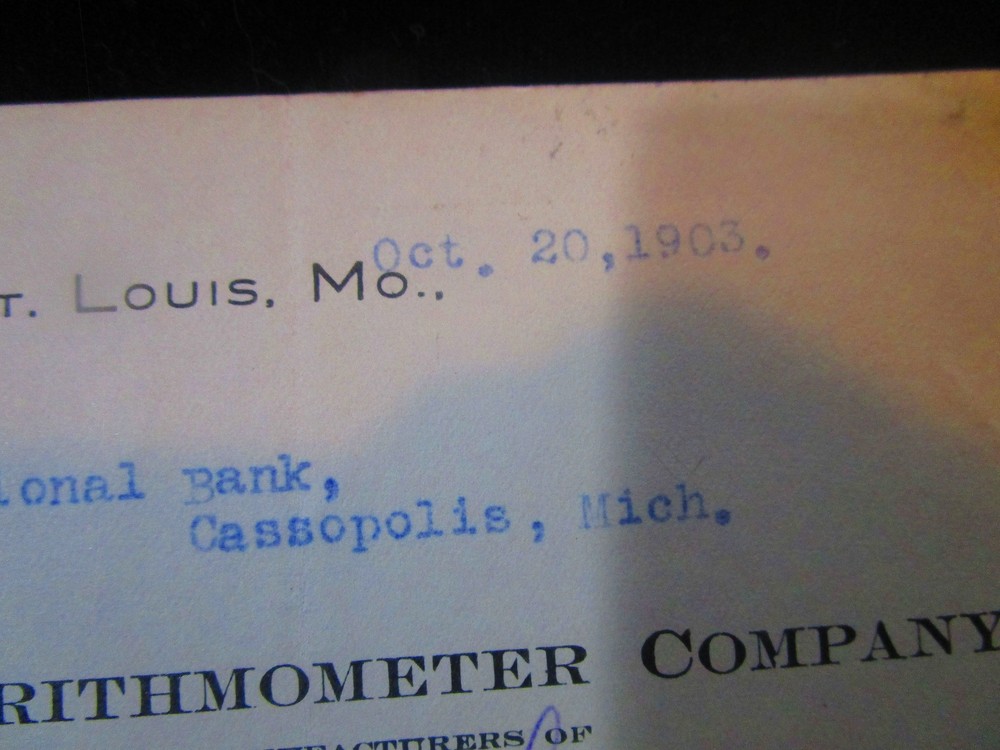 Original BURROUGHS Adding Machine Billhead 1903 AMERICAN ARITHMOMETER CO. Vtg