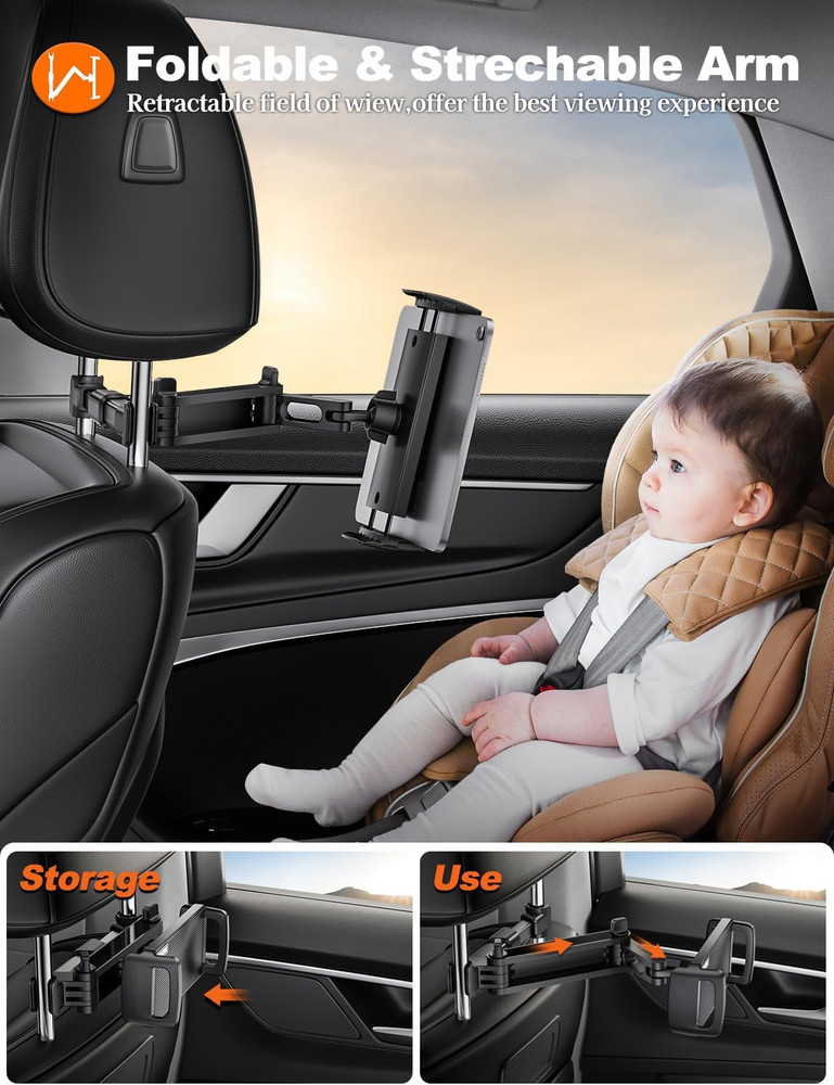 Car Headrest Tablet Holder Mount Stretchable Backseat Tablets Stand for Kids, Ca