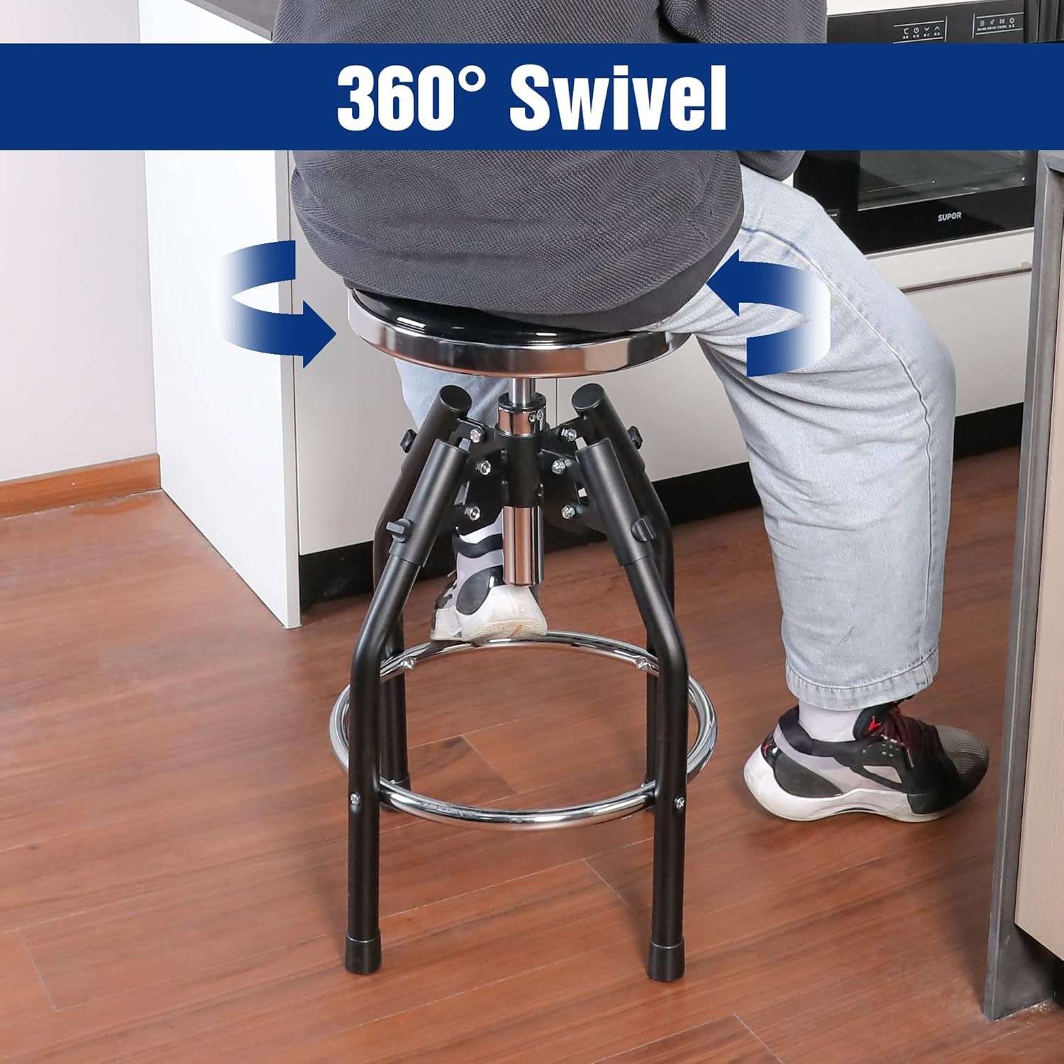 360° Swivel Heavy Duty Adjustable Hydraulic Shop Stool 330lbs Capacity Bar Stool