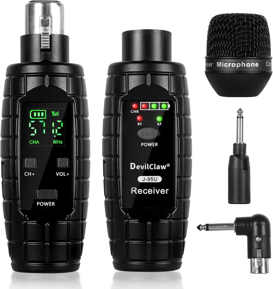 UHF Wireless Microphone System,Transmitter and Receiver XLR Adapter for Dynamic